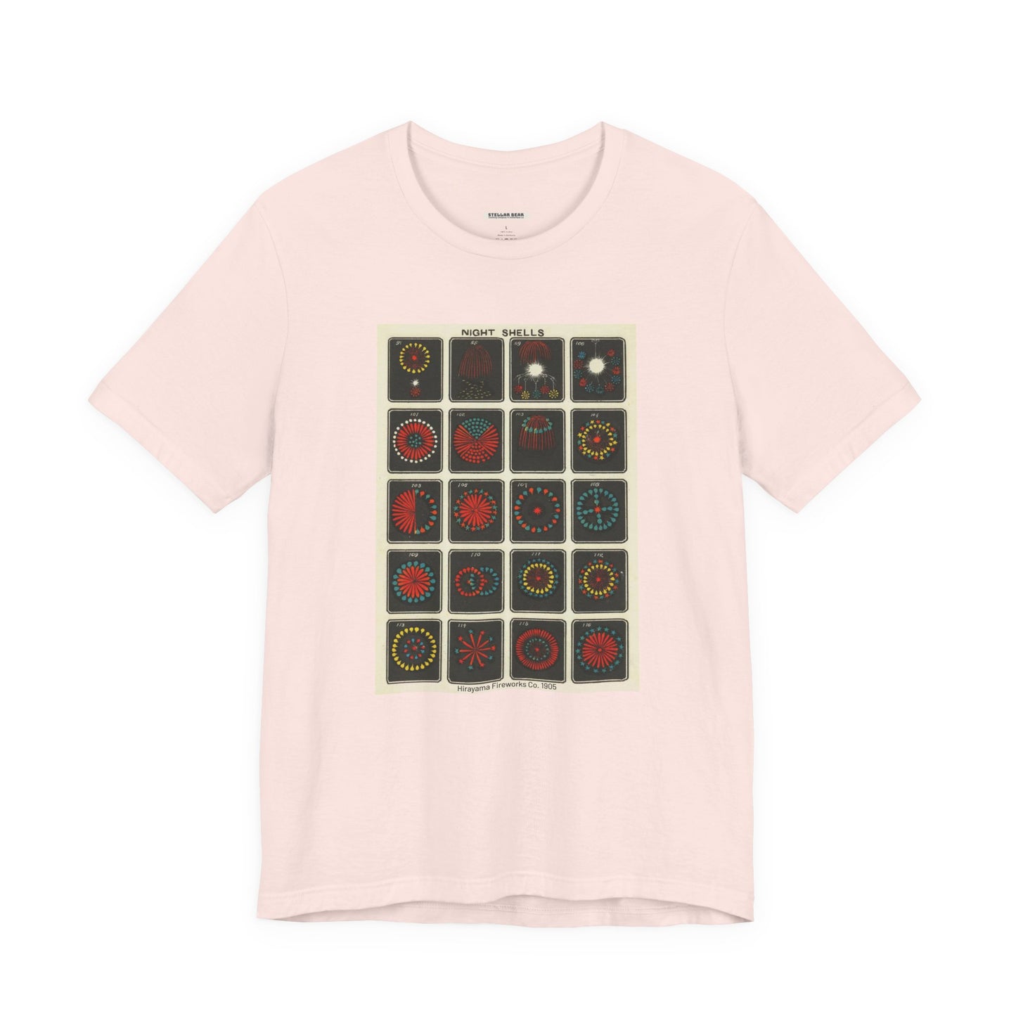 Night Shells 97-116, Hirayama Fireworks Co. 1905 Vintage Graphic T-Shirt