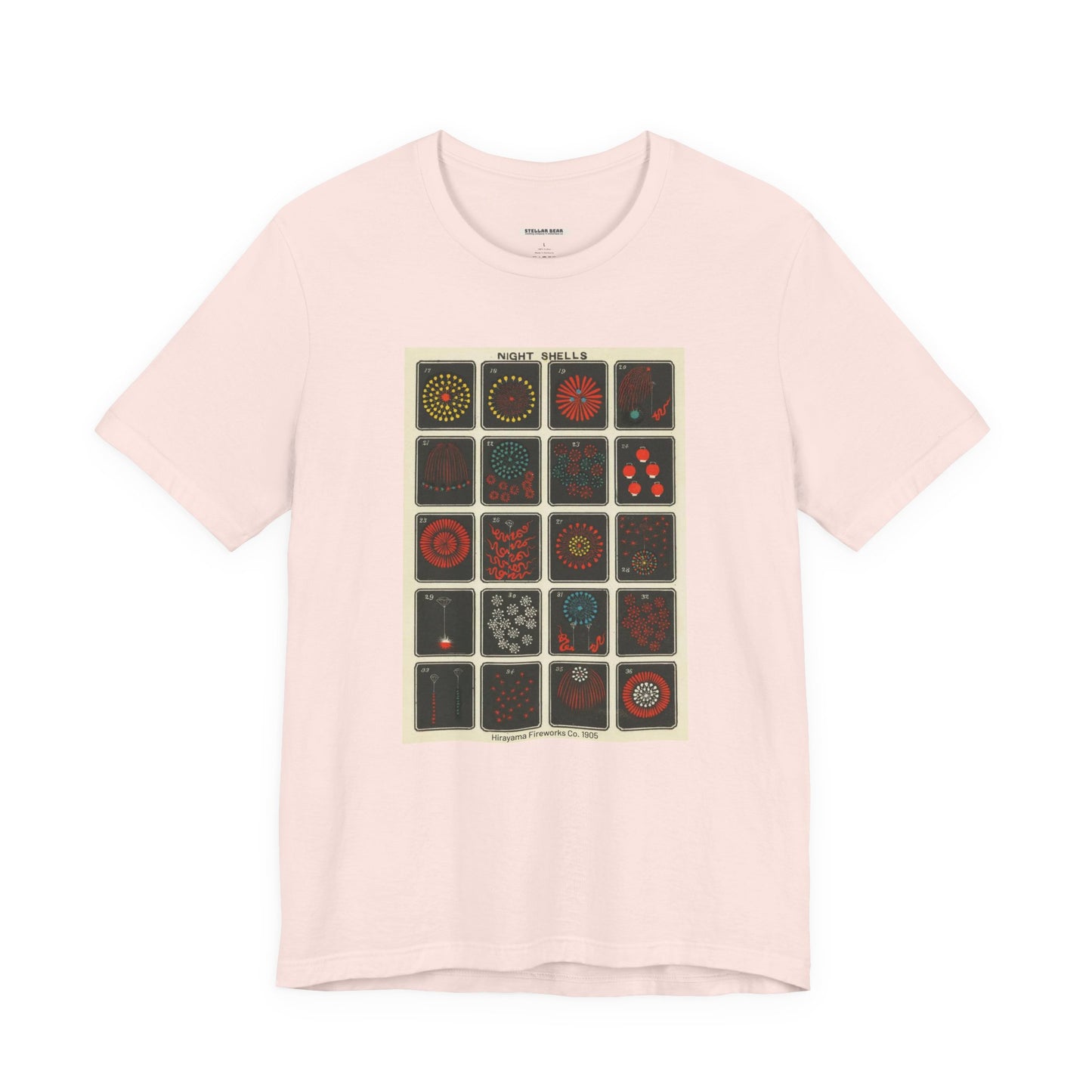 Night Shells 17-36, Hirayama Fireworks Co. 1905 Vintage Graphic T-Shirt