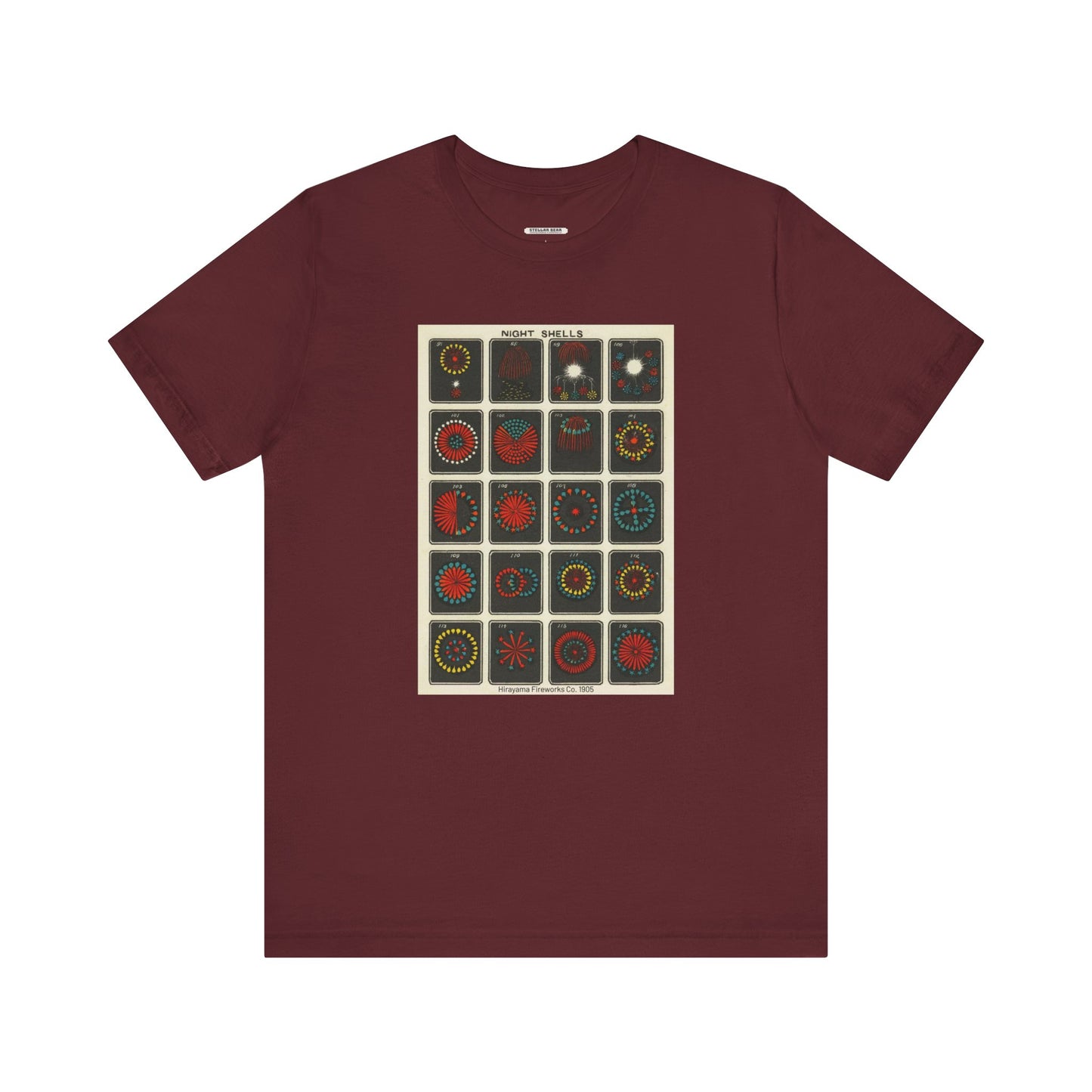 Night Shells 97-116, Hirayama Fireworks Co. 1905 Vintage Graphic T-Shirt