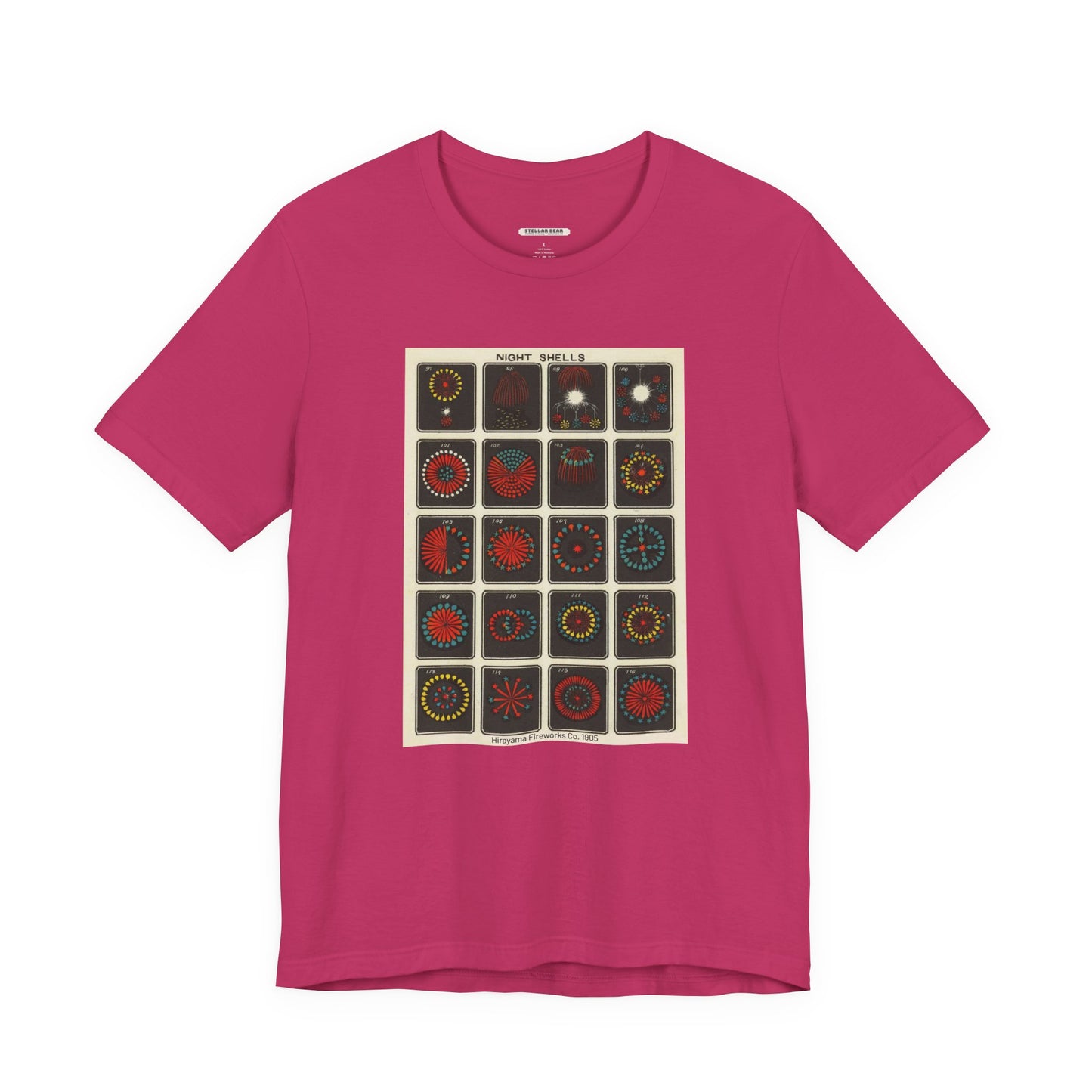 Night Shells 97-116, Hirayama Fireworks Co. 1905 Vintage Graphic T-Shirt