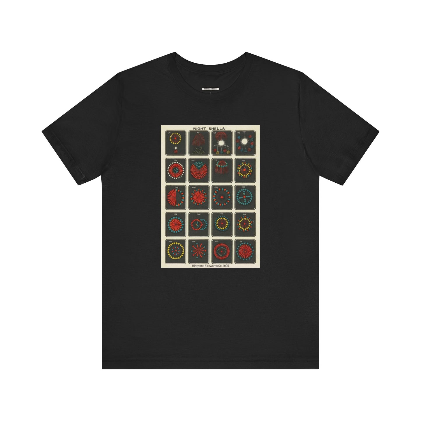 Night Shells 97-116, Hirayama Fireworks Co. 1905 Vintage Graphic T-Shirt