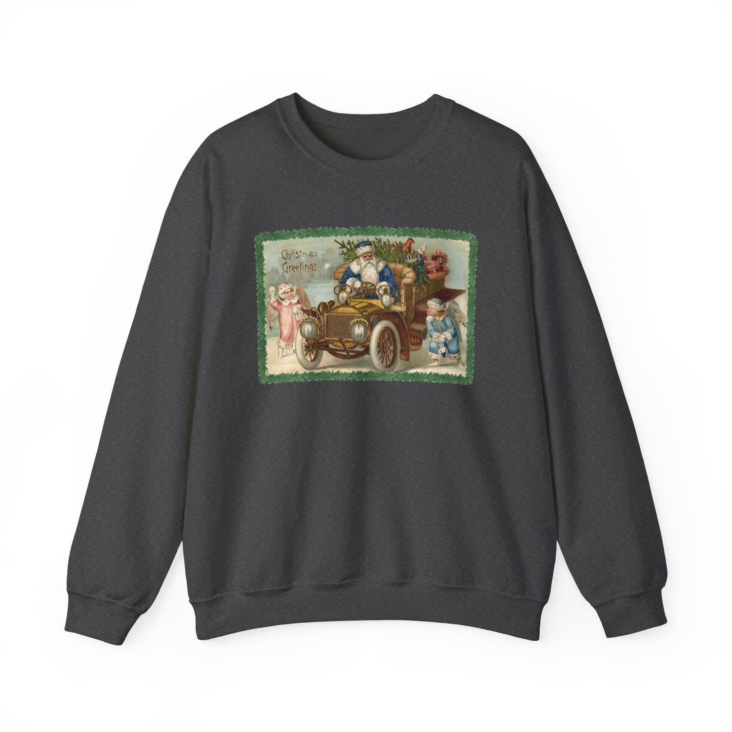 Snowball Fighting Angels with Santa 1900s Vintage Graphic Sweatshirt