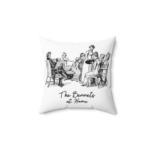 The Bennets at Home, Illustration 1894 Vintage Graphic Decorative Pillow (Jane Austen)