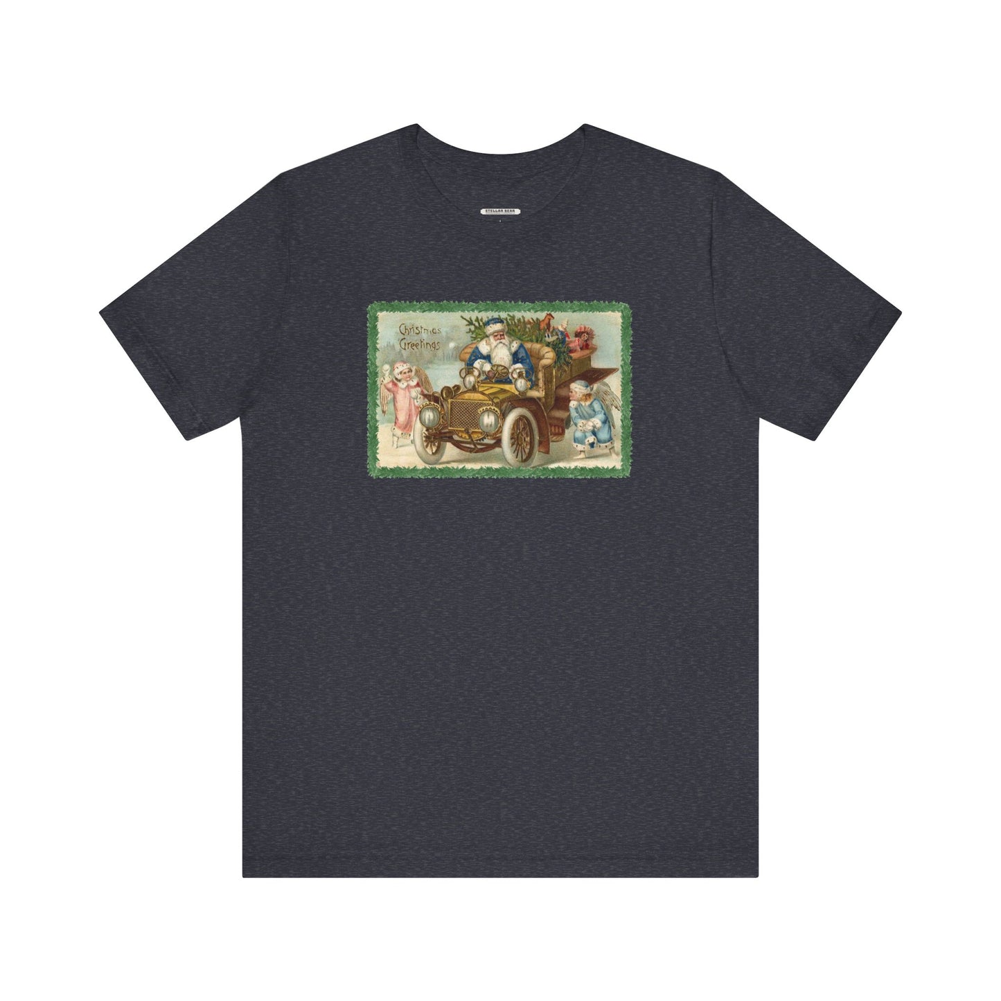 Snowball Fighting Angels with Santa 1900s Vintage Graphic T-Shirt