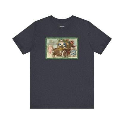 Snowball Fighting Angels with Santa 1900s Vintage Graphic T-Shirt