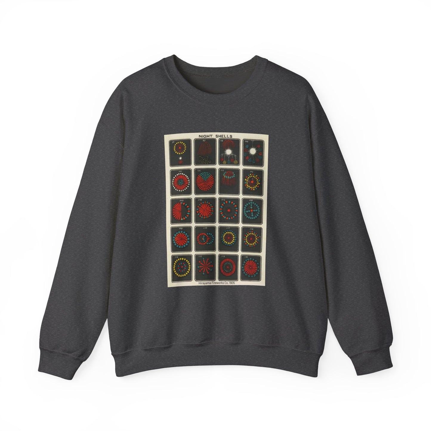 Night Shells 97-116, Hirayama Fireworks Co. 1905 Vintage Graphic Sweatshirt