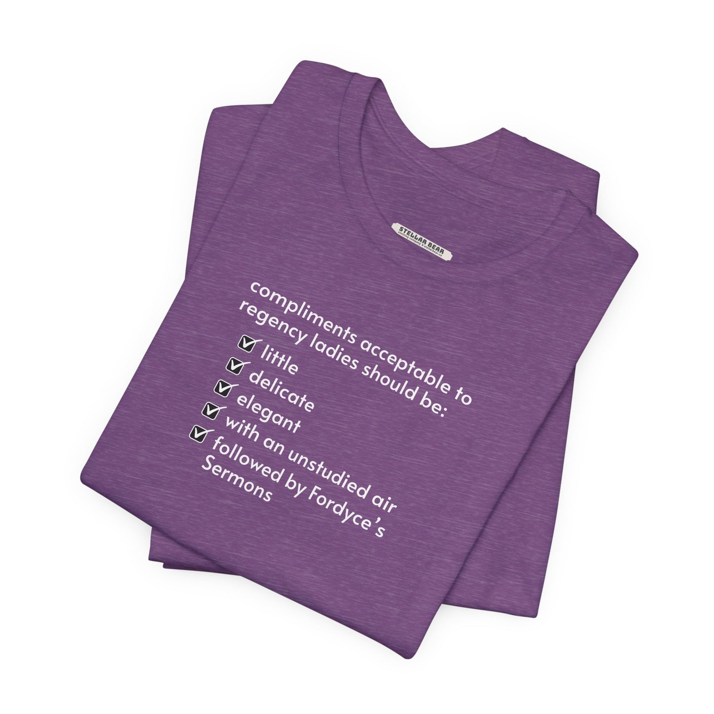 Compliments Acceptable to Regency Ladies Checklist T-Shirt (Jane Austen)