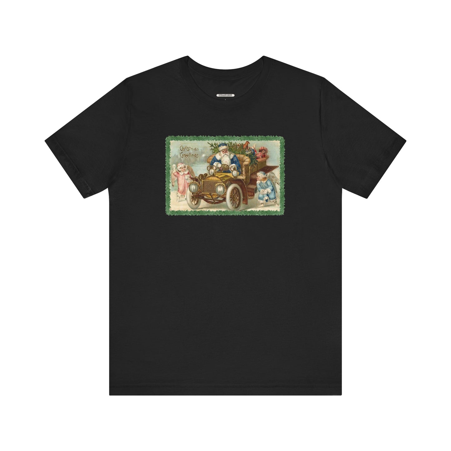 Snowball Fighting Angels with Santa 1900s Vintage Graphic T-Shirt