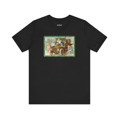 Snowball Fighting Angels with Santa 1900s Vintage Graphic T-Shirt