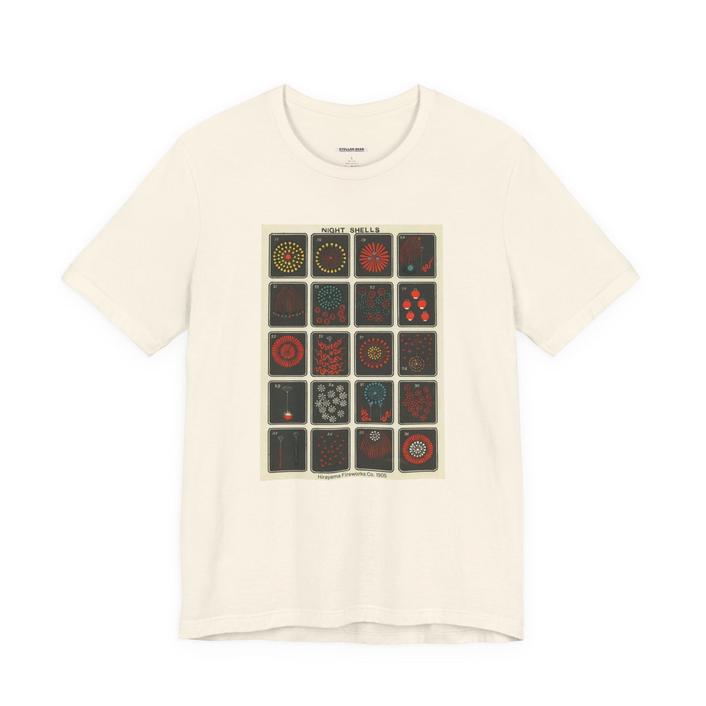 Night Shells 17-36, Hirayama Fireworks Co. 1905 Vintage Graphic T-Shirt