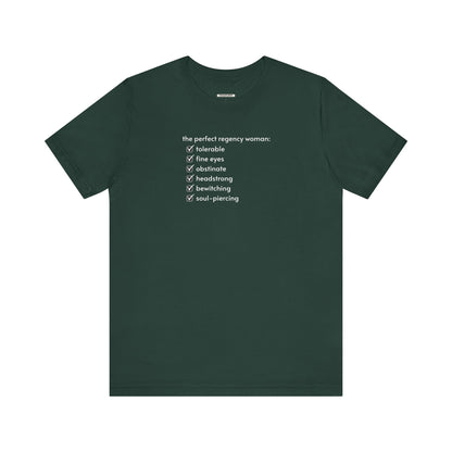 The Perfect Regency Woman Checklist T-Shirt (Jane Austen)