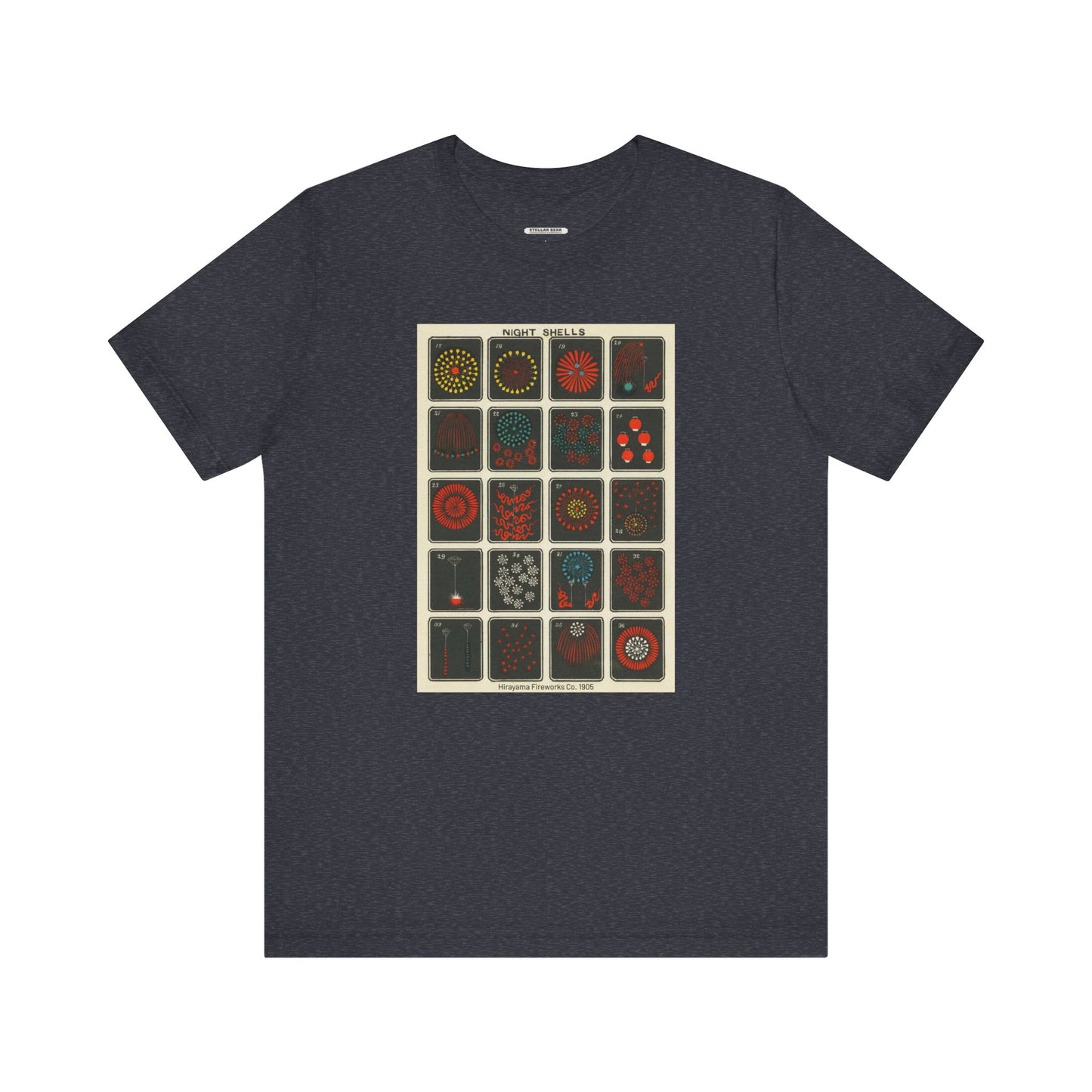 Night Shells 17-36, Hirayama Fireworks Co. 1905 Vintage Graphic T-Shirt