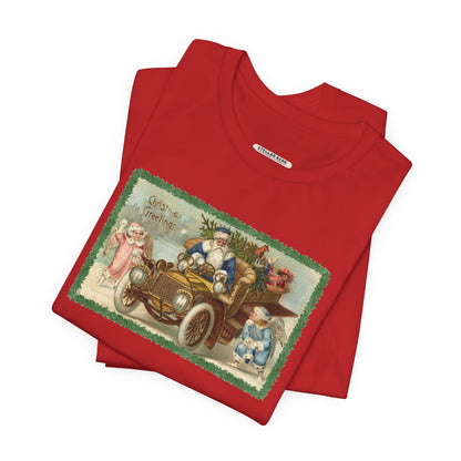 Snowball Fighting Angels with Santa 1900s Vintage Graphic T-Shirt