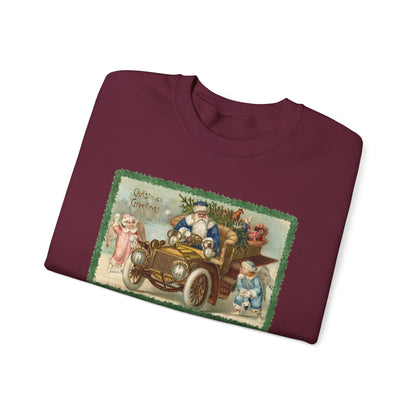 Snowball Fighting Angels with Santa 1900s Vintage Graphic Sweatshirt