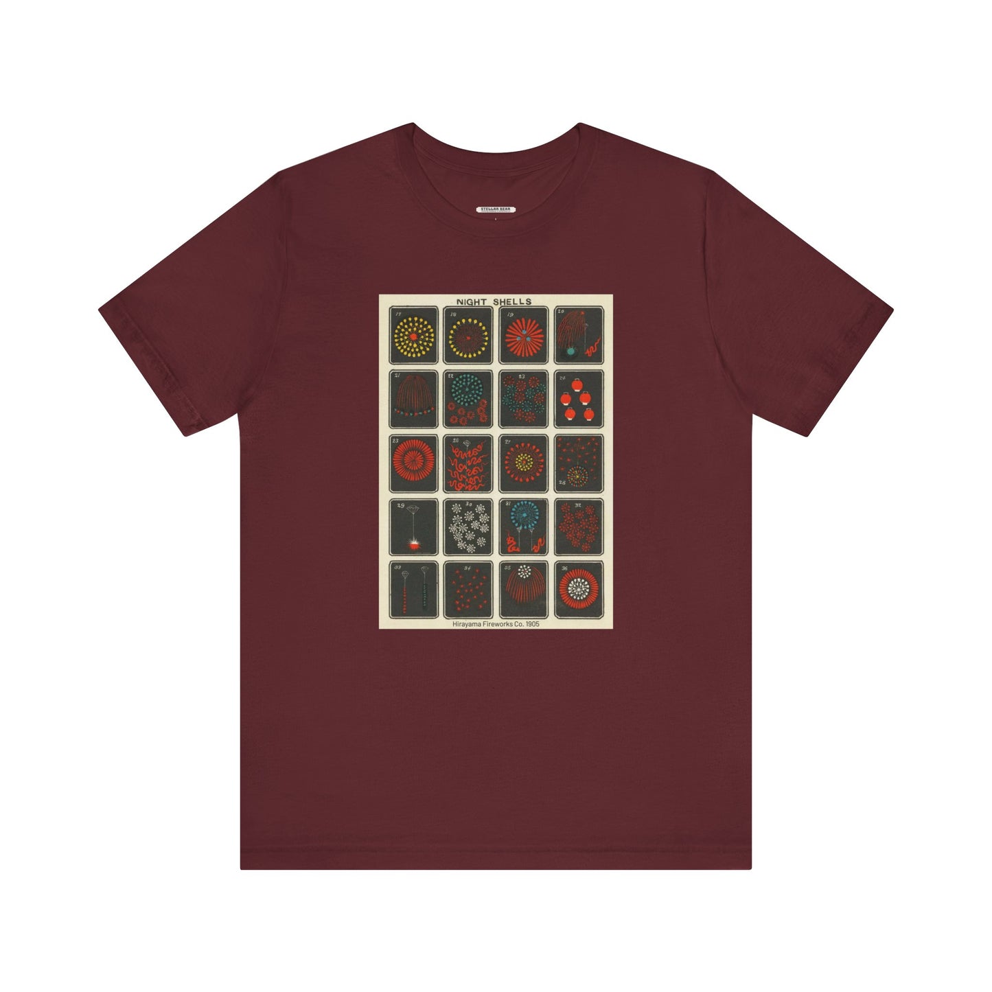 Night Shells 17-36, Hirayama Fireworks Co. 1905 Vintage Graphic T-Shirt