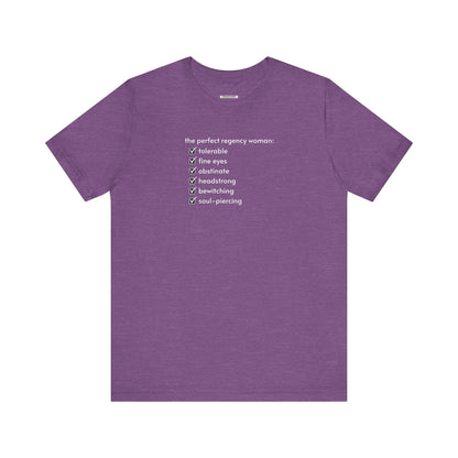 The Perfect Regency Woman Checklist T-Shirt (Jane Austen)