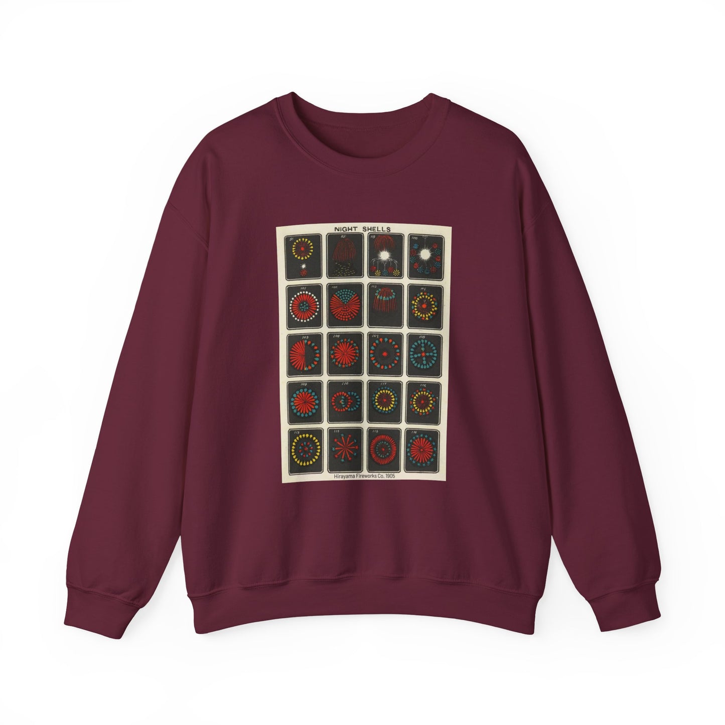 Night Shells 97-116, Hirayama Fireworks Co. 1905 Vintage Graphic Sweatshirt