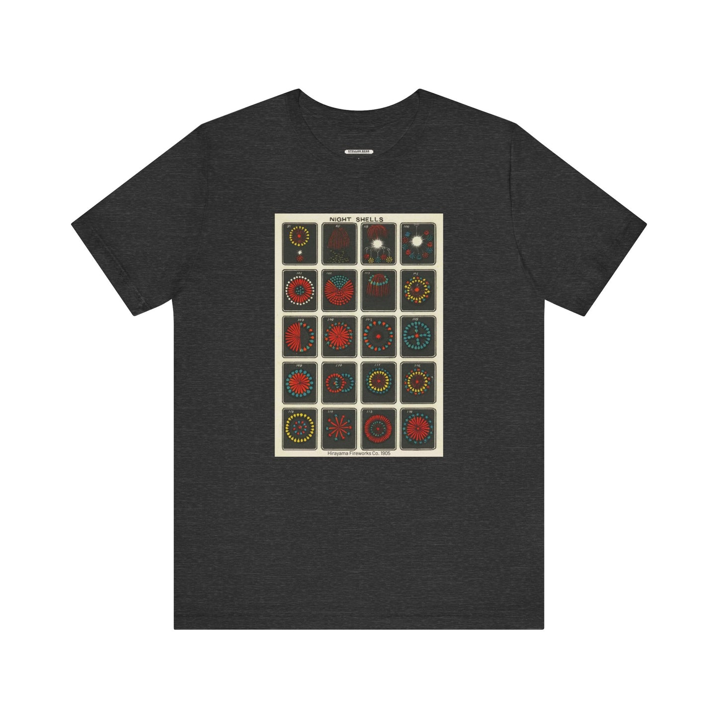 Night Shells 97-116, Hirayama Fireworks Co. 1905 Vintage Graphic T-Shirt