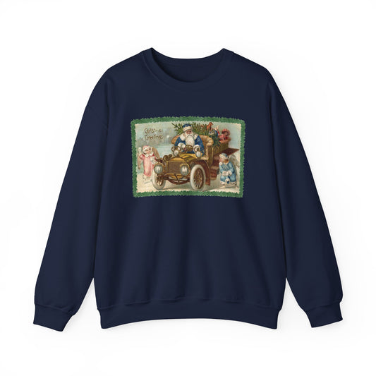 Snowball Fighting Angels with Santa 1900s Vintage Graphic Sweatshirt