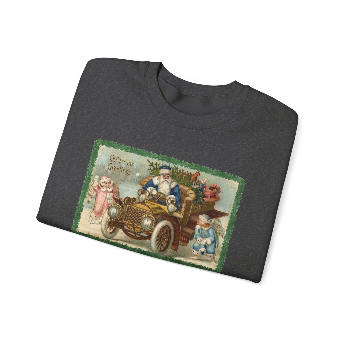 Snowball Fighting Angels with Santa 1900s Vintage Graphic Sweatshirt