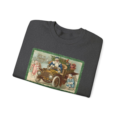 Snowball Fighting Angels with Santa 1900s Vintage Graphic Sweatshirt