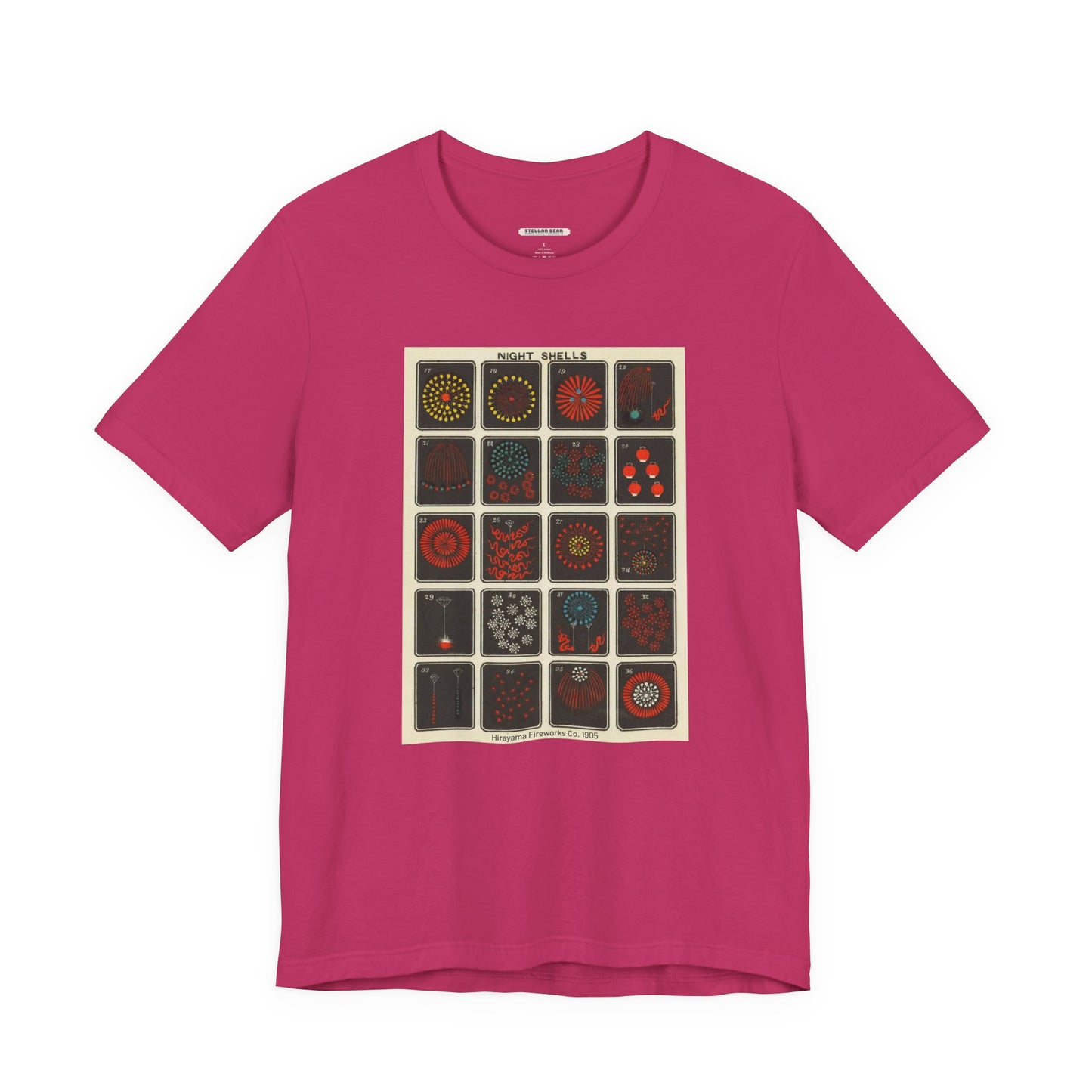 Night Shells 17-36, Hirayama Fireworks Co. 1905 Vintage Graphic T-Shirt