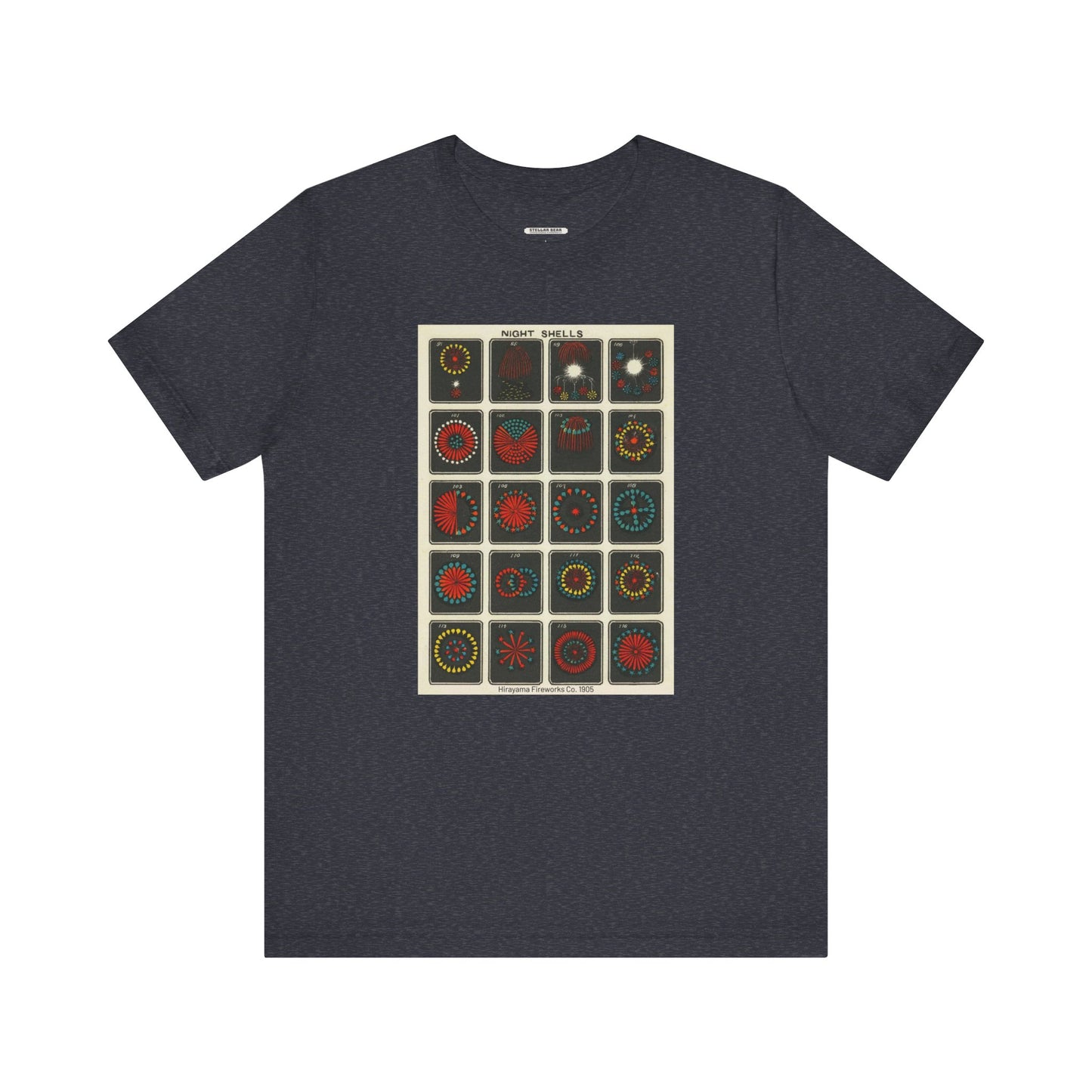 Night Shells 97-116, Hirayama Fireworks Co. 1905 Vintage Graphic T-Shirt