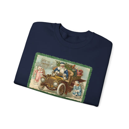 Snowball Fighting Angels with Santa 1900s Vintage Graphic Sweatshirt