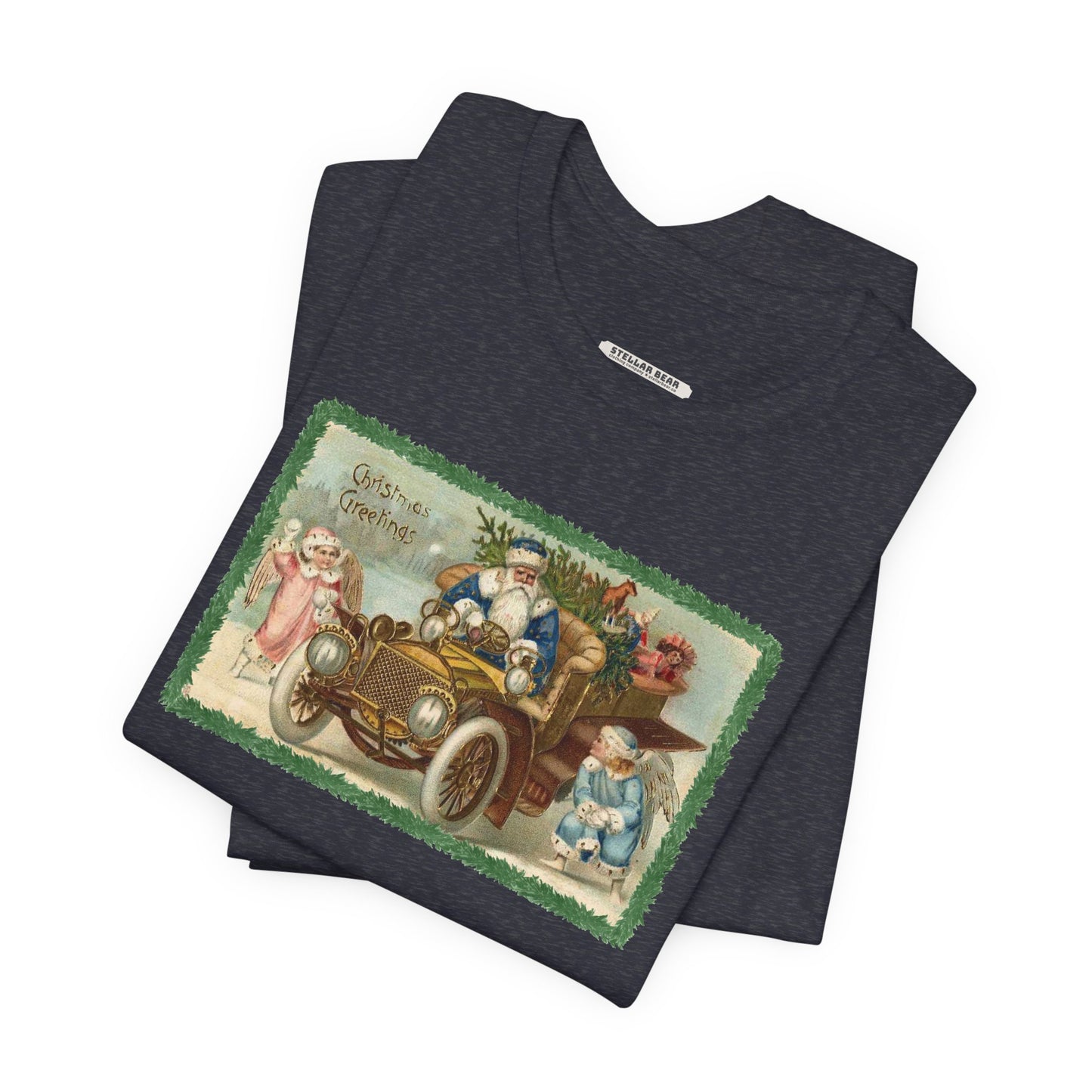 Snowball Fighting Angels with Santa 1900s Vintage Graphic T-Shirt