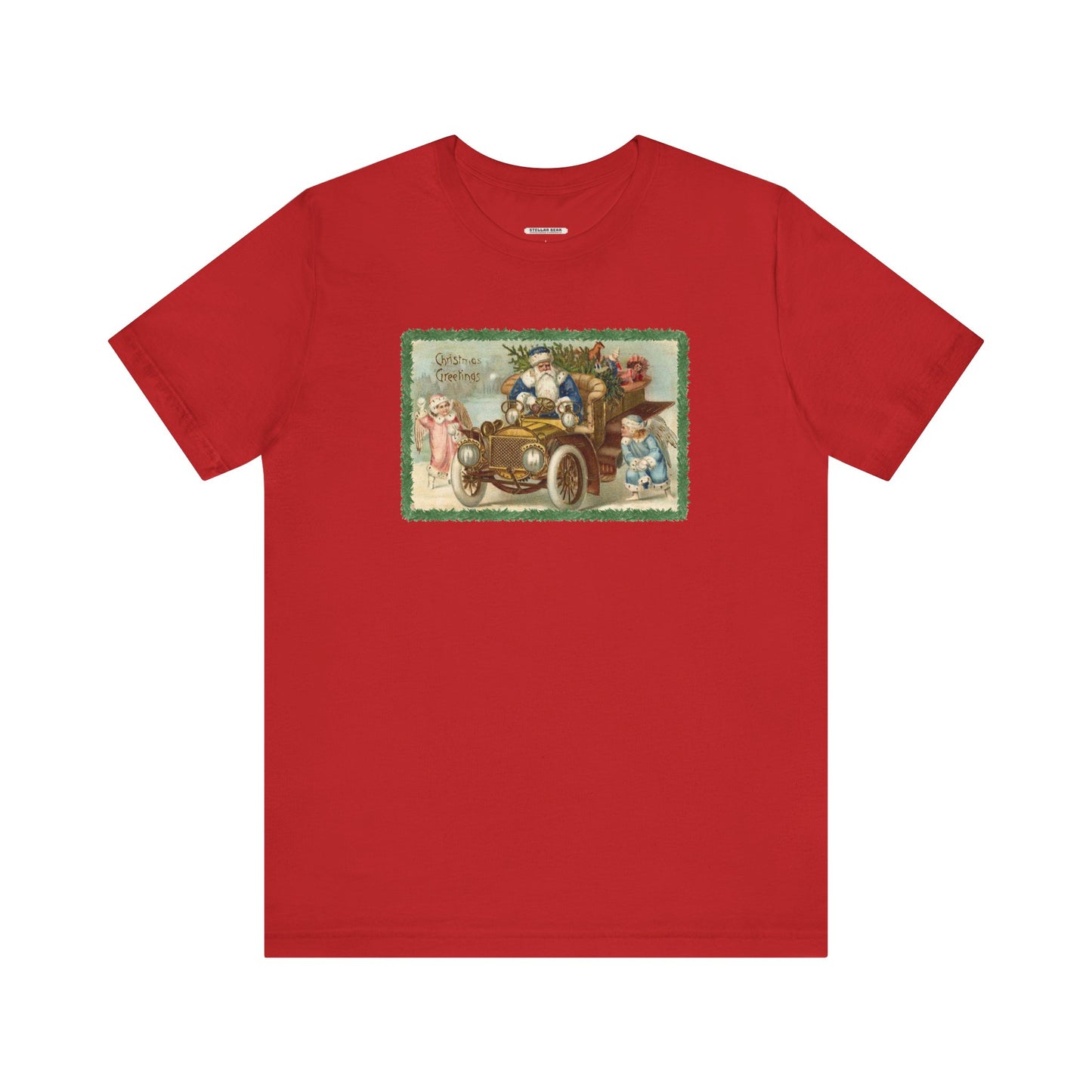 Snowball Fighting Angels with Santa 1900s Vintage Graphic T-Shirt