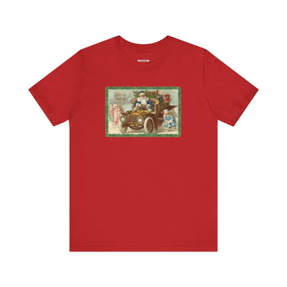 Snowball Fighting Angels with Santa 1900s Vintage Graphic T-Shirt