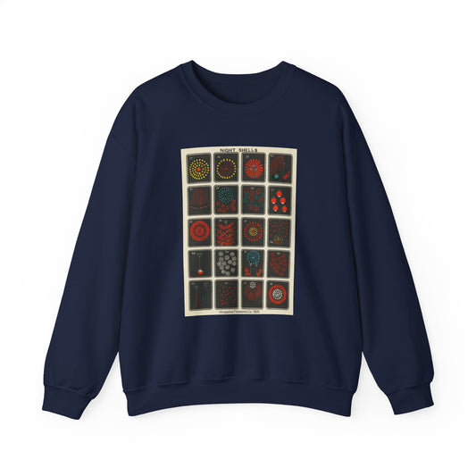 Night Shells 17-36, Hirayama Fireworks Co. 1905 Vintage Graphic Sweatshirt