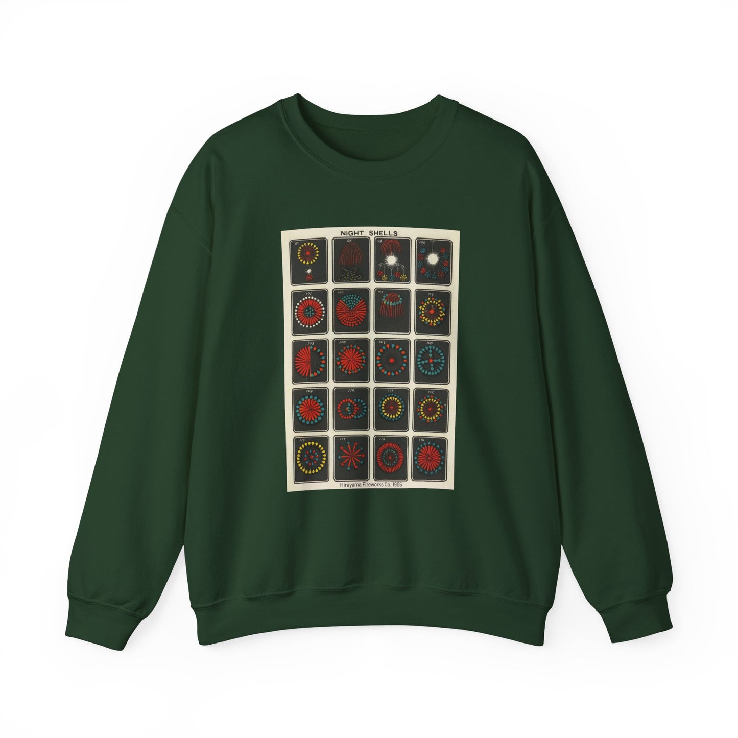 Night Shells 97-116, Hirayama Fireworks Co. 1905 Vintage Graphic Sweatshirt