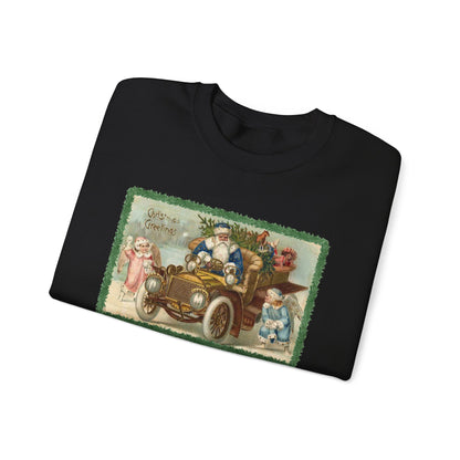 Snowball Fighting Angels with Santa 1900s Vintage Graphic Sweatshirt