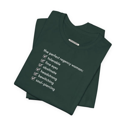 The Perfect Regency Woman Checklist T-Shirt (Jane Austen)