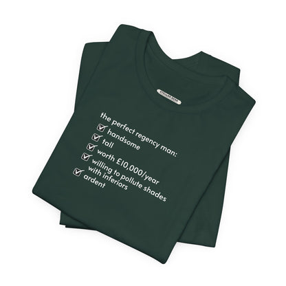The Perfect Regency Man Checklist T-Shirt (Jane Austen)