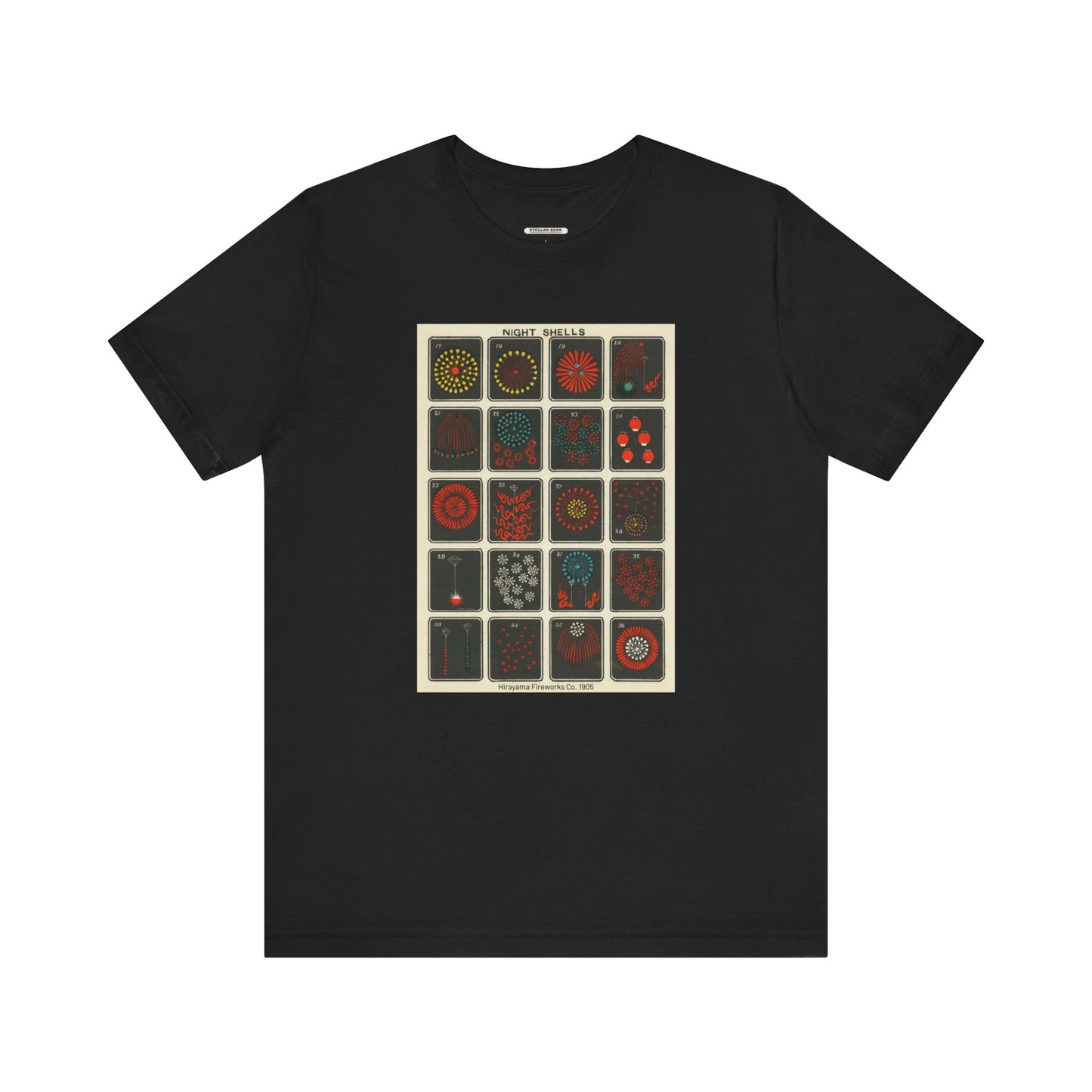 Night Shells 17-36, Hirayama Fireworks Co. 1905 Vintage Graphic T-Shirt